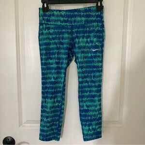 Nike pocket tights leggings pants zip pocket blue teal sz XS running jogging EUC